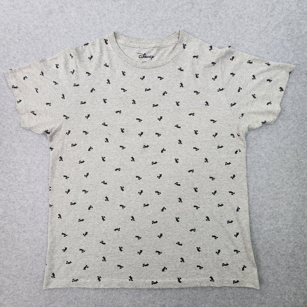 Disney Mickey Mouse Pattern T shirt Mens Large Gray Cotton Blend Front AOP